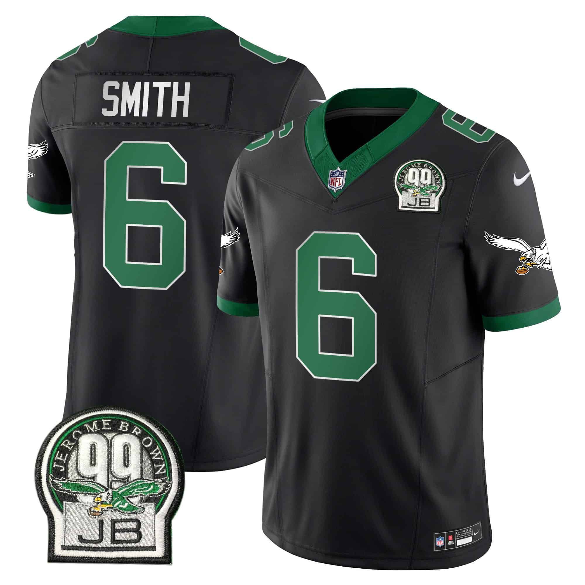 Men Philadelphia Eagles 6 Smith Black 2024 Nike Jerome Brown Patch Alternate Limited NFL Jersey style 1